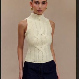 NWT Meshki Cream Cable Knit Sleeveless Turtleneck Sweater